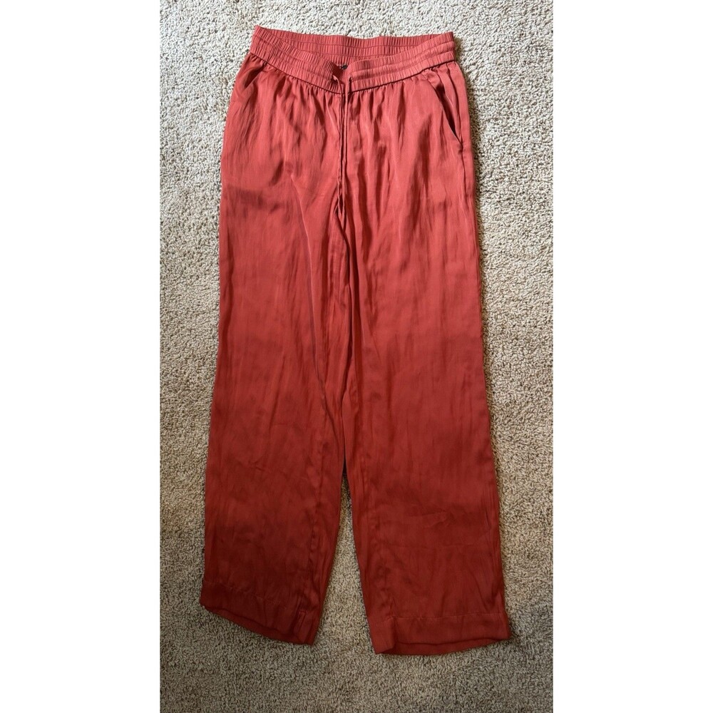 LOFT Women's Red Wide-Leg Pants Elastic Waist Solid Regular XS